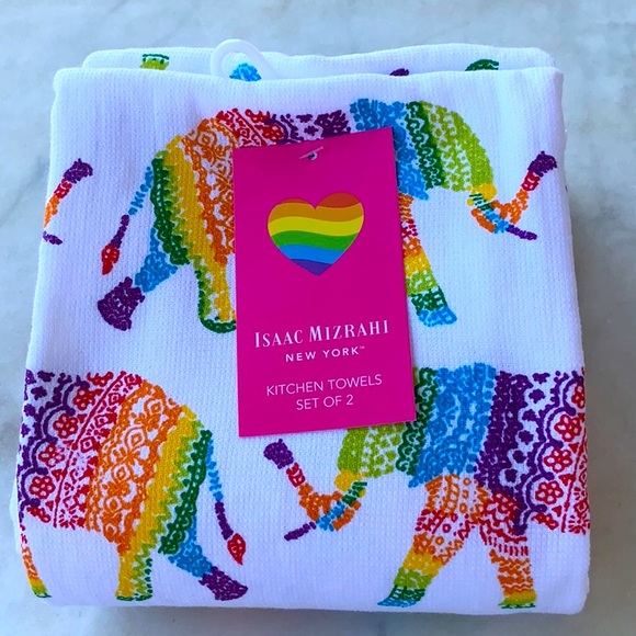 ISAAC MIZRAHI KITCHEN TOWELS ELEPHANT RAINBOW COLORS SET OF 2 NEW OEKO-… - Picture 2 of 4